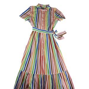 Target Pride Rainbow Dress Womens Medium Shirt Button Up Belted Maxi Stripe NWT